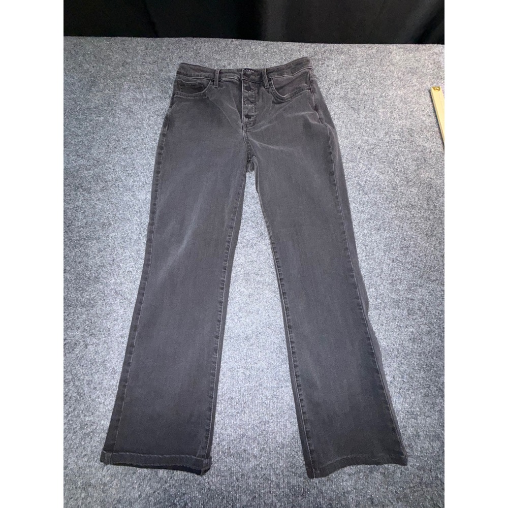 NYDJ Barbara Bootcut Jeans Faded Black High Rise Button Fly 10P Petite